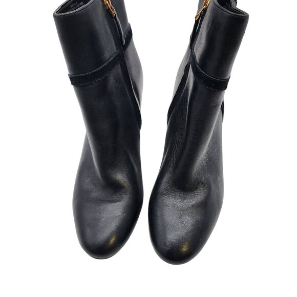 Ralph Lauren Marleigh Black Leather Ankle Booties With Block Heel & Side Zipper - Picture 3 of 7